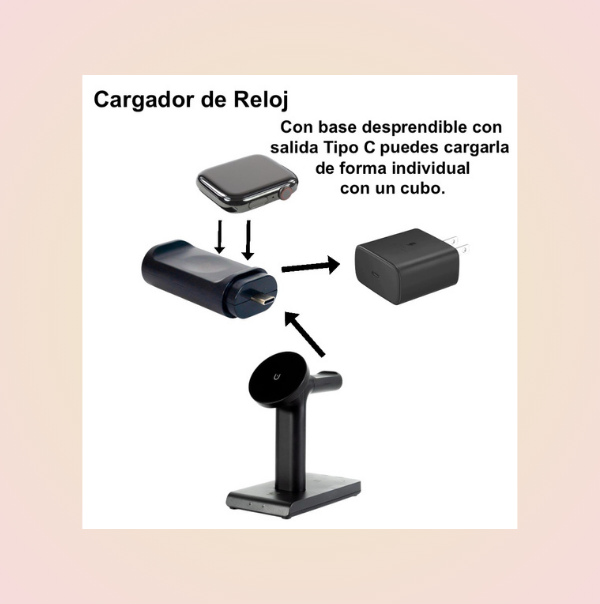 Cargador Inalámbrico 3 En 1 Reloj/ Audífonos/ Celular en Color Negro