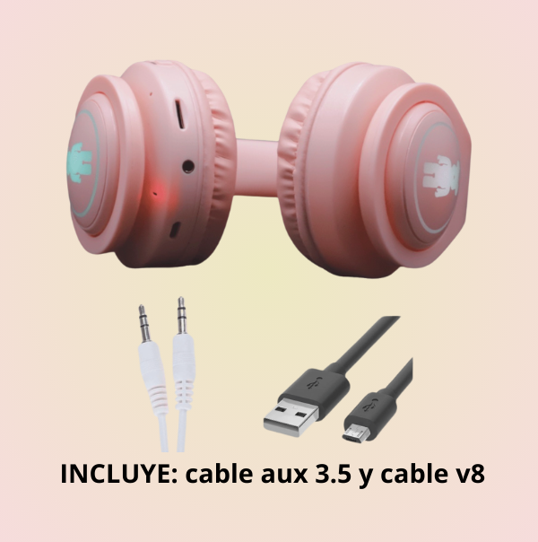 Audífonos de Diadema Over-ear Inalámbricos Bluetooth Led RGB Light Infantil