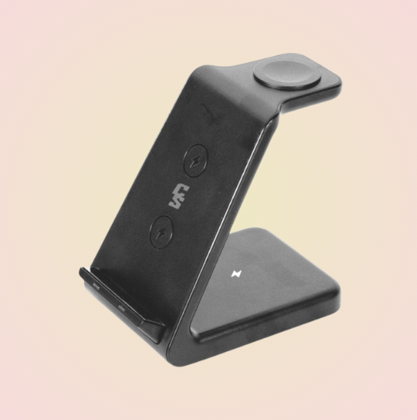 Cargador Inalámbrico 3 En 1 Reloj/ Celular/ Audífonos De 15w Color Negro
