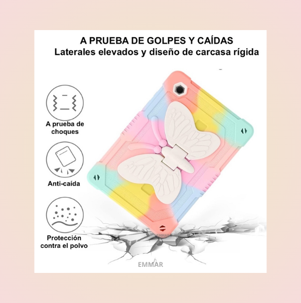 Funda Protector Uso Rudo Infantil Mariposa Compatible Con iPad