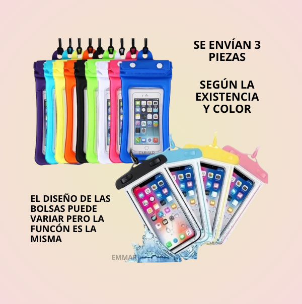 3 Piezas Funda Bolsa Contra Agua Transparente Universal Para Celular