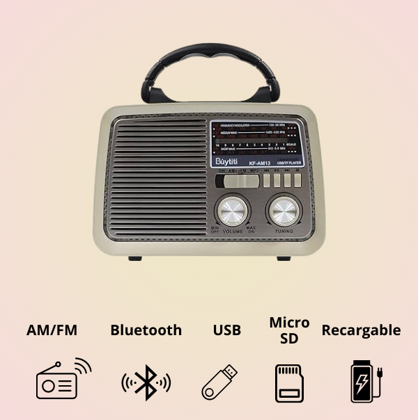 Radio AM/FM Bocina Bluetooth Recargable Vintage