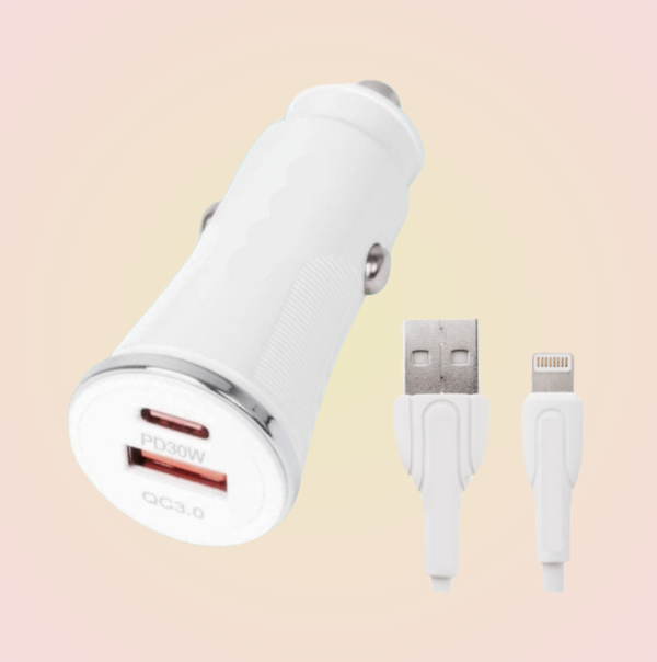 CARGADOR CARRO CARGA RAPIDA 30W+18W CON DOS PUERTOS + CABLE GRATIS