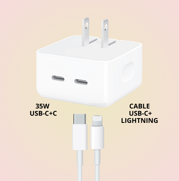 Cargador 35W con 2 Puertos USB-C para iPhone 14 Pro Max Tipo Original