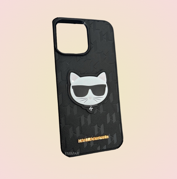 Funda con Cordón Diseño de Gato 3D Karl Lagerfeld más Mica de Cristal Gratis Compatible con iPhone