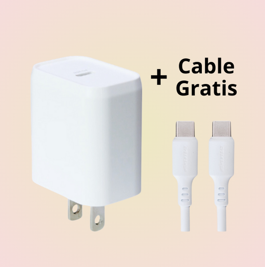 Cubo Carga Rápida De 25w con 1 Puerto Tipo C más Cable Gratis Color Blanco