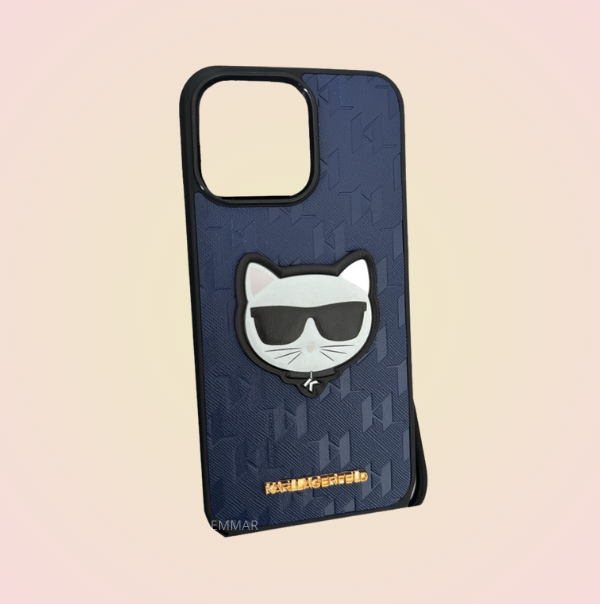 Funda con Cordón Diseño de Gato 3D Karl Lagerfeld más Mica de Cristal Gratis Compatible con iPhone