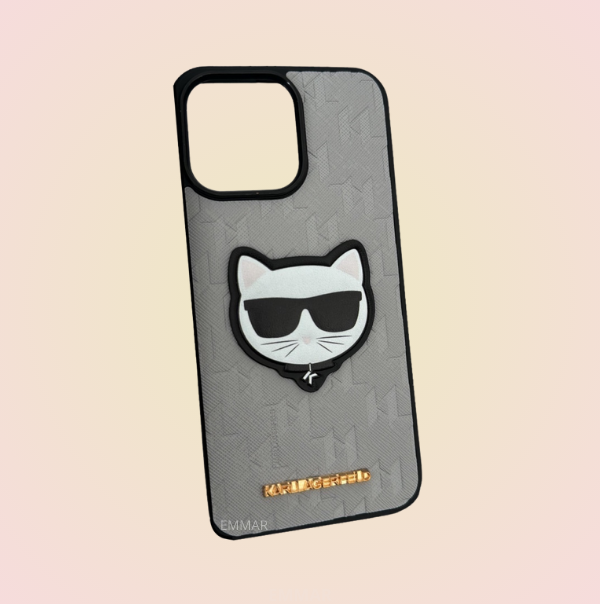 Funda con Cordón Diseño de Gato 3D Karl Lagerfeld más Mica de Cristal Gratis Compatible con iPhone