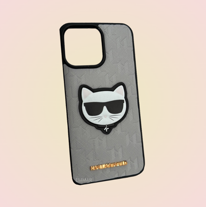 Funda con Cordón Diseño de Gato 3D Karl Lagerfeld más Mica de Cristal Gratis Compatible con iPhone