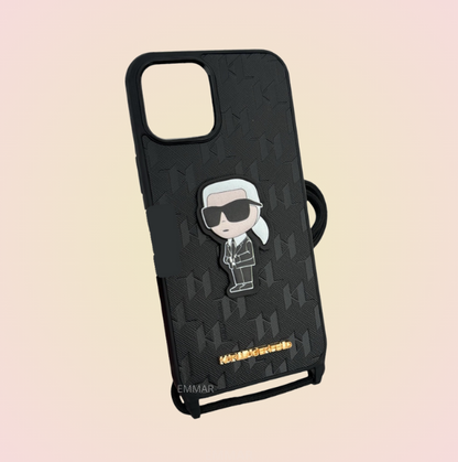 Funda con Cordón Diseño 3D Karl Lagerfeld más Mica de Cristal Gratis Compatible con iPhone