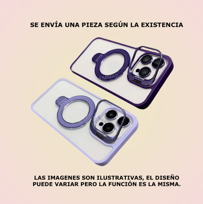 Funda Transparente Con Soporte Anillo Magnético con Protector de Cámaras + Mica de Cristal Gratis Compatible Con iPhone