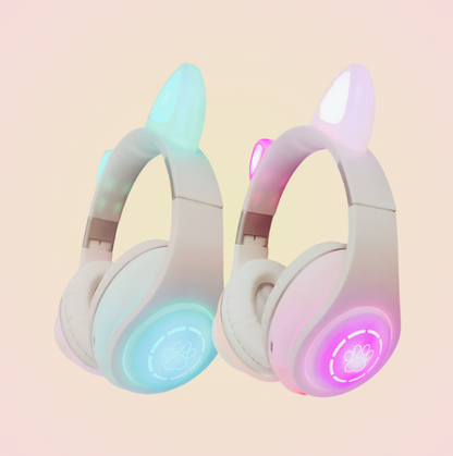 Audífonos de Diadema Over-ear Inalámbricos Bluetooth Led Light Infantil de Gato