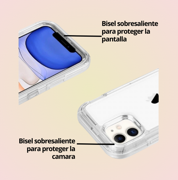 Funda Protector Tipo OtterBox Transparente para iPhone más Mica de Cristal Templado Gratis