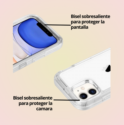 Funda Protector Tipo OtterBox Transparente para iPhone más Mica de Cristal Templado Gratis