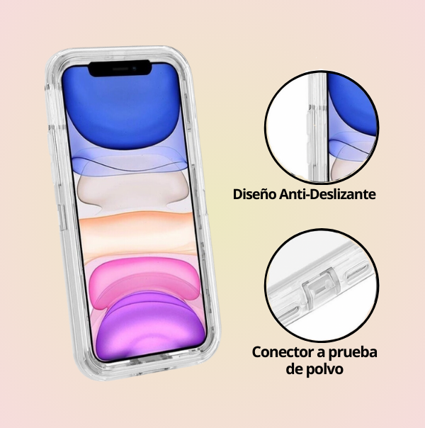 Funda Protector Tipo OtterBox Transparente para iPhone más Mica de Cristal Templado Gratis