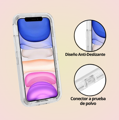 Funda Protector Tipo OtterBox Transparente para iPhone más Mica de Cristal Templado Gratis