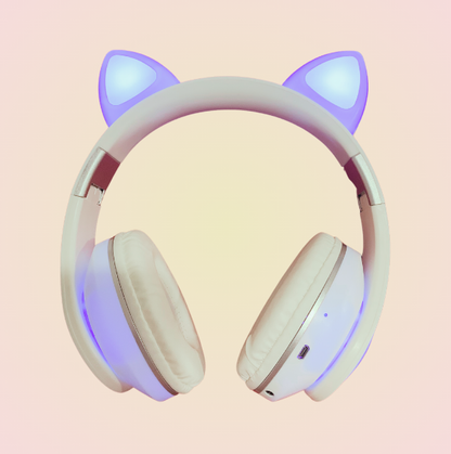 Audífonos de Diadema Over-ear Inalámbricos Bluetooth Led Light Infantil de Gato