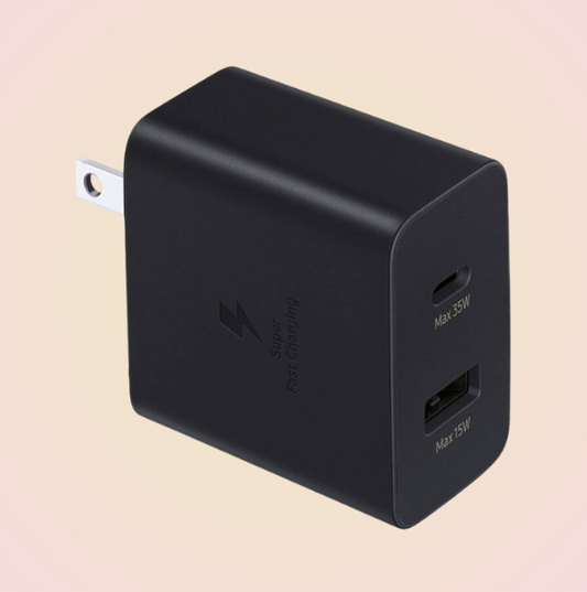 Cubo Cargador Carga Rápida con 2 Puertos Turbo Tipo-C y USB-A de 35W PD más Cable Gratis