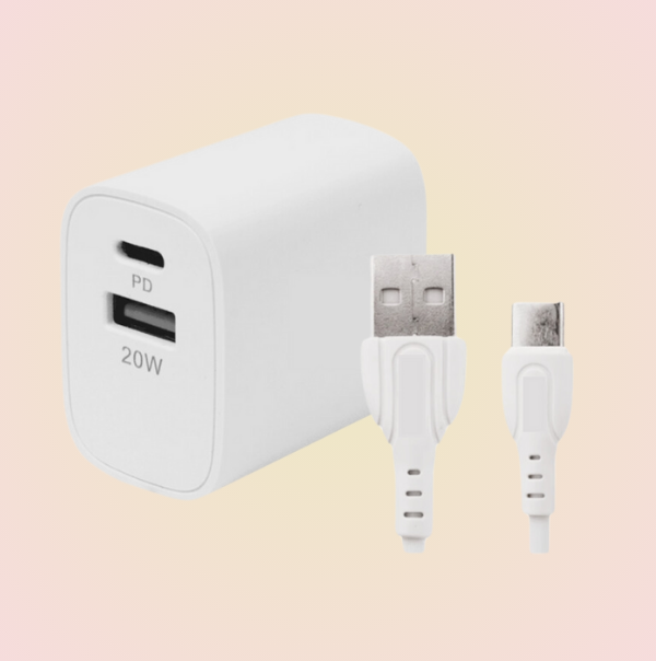 Cargador de Pared 2 Puertos Tipo C y USB de 20W