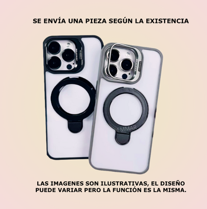 Funda Transparente Con Soporte Anillo Magnético con Protector de Cámaras + Mica de Cristal Gratis Compatible Con iPhone