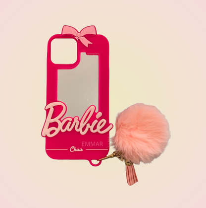 Funda Silicona Suave Diseño De Barbie Con Espejo Más Mica De Cristal Gratis Compatible Con iPhone